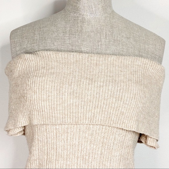 BB Dakota Camel Tan Off-Shoulder Popover Rib Knit Sweater Mini Dress XSmall - Picture 8 of 11
